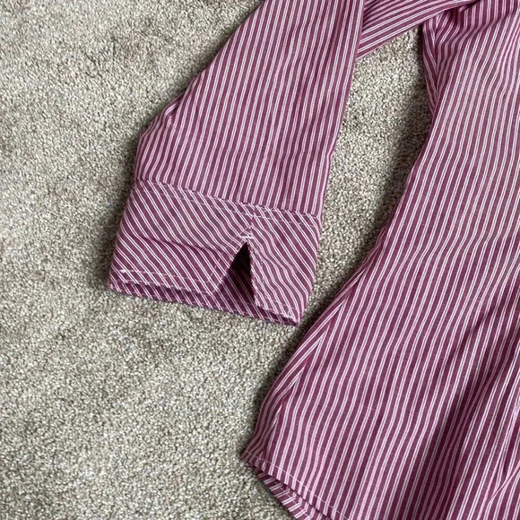 Riders by Lee Easy Care Pinstripe Pin Striped Button Down Blouse Red Pink Size S - Picture 5 of 12